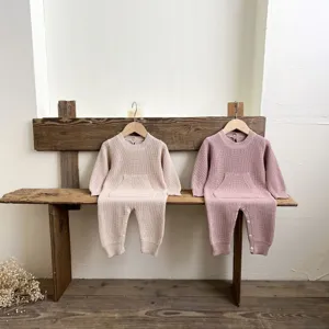 Bebé punto romper manga larga color sólido recién nacido infante mameluco ropa otoño