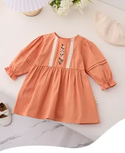Robe manches longues brodée pour petite fille mignon printemps casual princesse robe