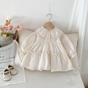 Vestito manica lunga per bambina con grazioso colletto in pizzo volant abito principessa