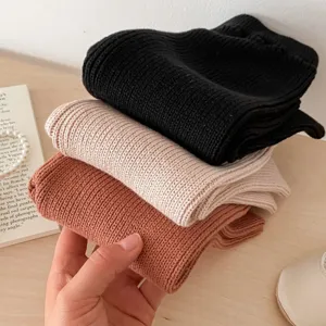 Toddler girls knit flared pants, comfortable cotton ribbed autumn trousers for baby kids.