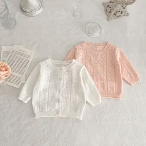 Set cardigan in maglia per neonati, pullover a maniche lunghe in cotone traspirante per bimbe.