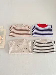 Schattige baby gebreide truien met leuke strepen en stippen, zachte katoenen top.