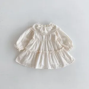 Grazioso abito da principessa a maniche lunghe con colletto in pizzo per bambina autunno