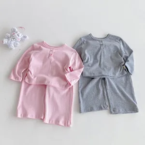 Ensemble deux pièces t-shirt manches longues et pantalon large côtelé bébé fille automne