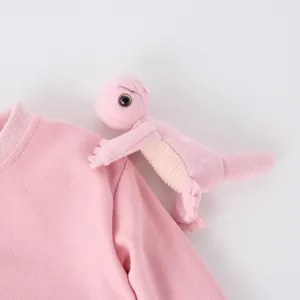 Pink toddler children sweatshirt with cute plush dinosaur shoulder toy for stylish kids daily wear.