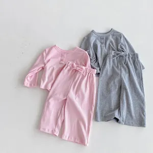 Ensemble haut à manches longues côtelé et pantalon large pour bébé fille nouveau-né c