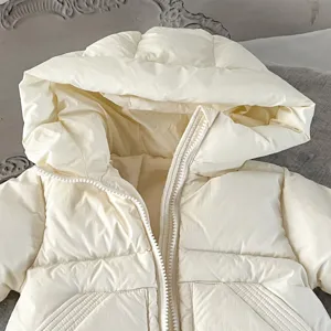 Bebé blanco con capucha chaqueta de plumón invierno cálido abrigo mono de nieve niño