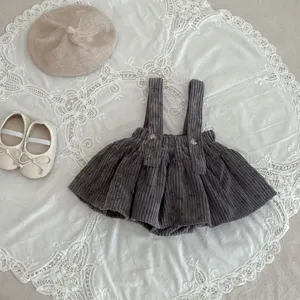 Baby floral corduroy suspender romper skirt, cute infant girl one-piece outfit main view.