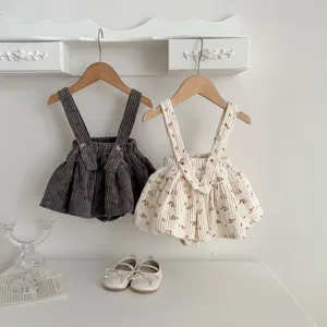 Cute baby girl corduroy floral suspender skirt set for spring autumn toddler toddler clothing