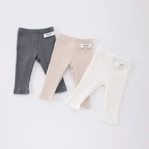 Baby ribbed leggings set, soft solid color cotton trousers for infants spring autumn daily wear.