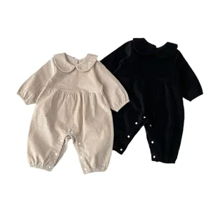 Süßer Baby Cord Overall Langarm Puppenkragen Strampler Kleinkind Herbst Winter warme Kleidung