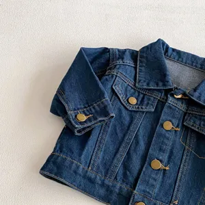Giacca di jeans per neonato maniche lunghe bottoni cotone morbido abbigliamento dettaglio