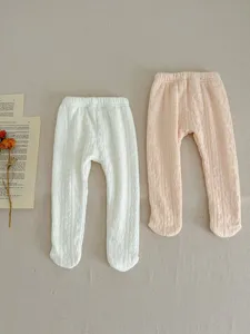 Infant winter fleece-lined footed leggings baby warm cotton knit tights pants set