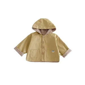 Infant baby toddler hooded windbreaker jacket cute casual long sleeve button outerwear kids clothing