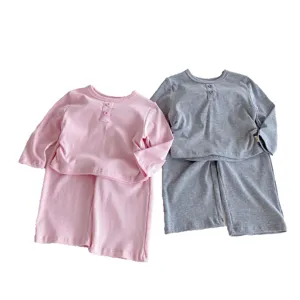 Bébé fille ensemble deux pièces t-shirt manches longues côtelé pantalon large automne