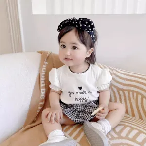 Camiseta de Manga Corta de Verano para Niñas Top de Algodón Cuello Redondo con Volantes Ropa de Bebé