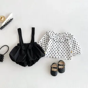 Baby girl autumn cute set toddler suspender bloomers doll collar shirt two-piece outfit infant apparel