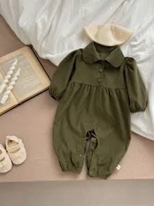 Infant baby girl corduroy floral romper long sleeve lapel jumpsuit spring autumn cute outfit
