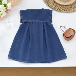 Vestido vaquero de verano para niñas sin mangas cuello marinero casual tierno conjunto