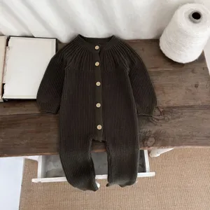 Baby knitted cotton romper, infant long sleeve jumpsuit, cozy winter newborn baby clothing.