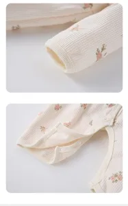 Infant waffle knit floral long sleeve baby romper cute snap buttons infant clothing