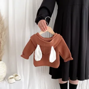 Cute baby knitted sweater with bunny ears hoodie for infants, soft autumn toddler top.