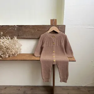 Baby knit romper autumn long sleeve crew neck cotton knit jumpsuit for infant toddler.