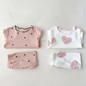 Infant ribbed cotton pajama set long sleeve cute loungewear for baby girls autumn wear