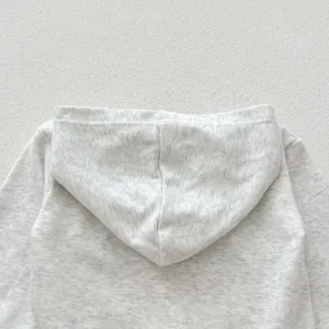 Gray cotton baby hooded sweatshirt detail, soft toddler knit hoodie back showcase