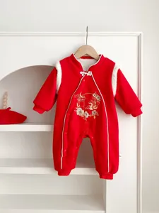 Tutina invernale rossa in stile cinese per neonato, delizioso abito di capodanno per bebè.