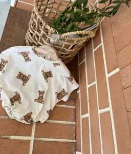 Infant baby cute all-over bear print short sleeve romper casual summer crawler outfit