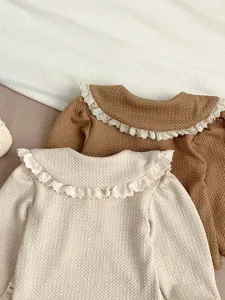Infant baby girl long sleeve top cute ruffles collar textured toddler shirt cute style