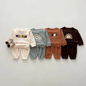 Unisex Baby Toddler Korean Style Cotton Long Sleeve Sweatshirt And Long Pants Set Crew Neck Casual Outfit