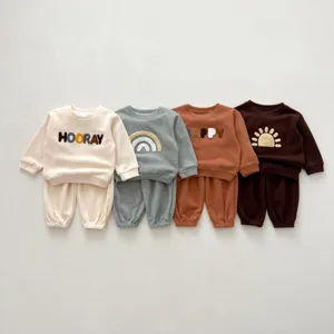 Cozy toddler long sleeve sweatshirt and pants set with cute embroidered letters & graphics.