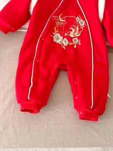 Tutina neonata in velluto rosso Capodanno, delizioso stile cinese invernale per bambine.