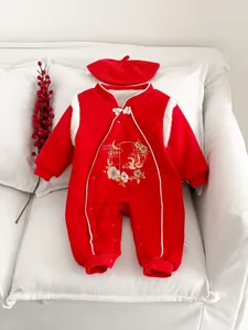 Tutina neonata pile rosso Capodanno stile cinese tuta invernale bambina graziosa