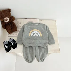 Kids long sleeve sweatshirt pants set, cozy cotton children clothing for daily wear.
