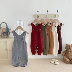Knitted baby jumpsuit infant strap romper toddler cozy casual autumn winter clothes cute