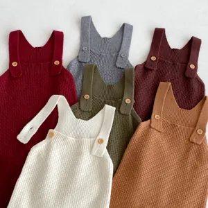 Knit baby romper newborn infant straps jumpsuit cute toddler clothes cozy crawler outfit