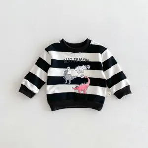 Neonato bambino simpatico stampa dinosauro nero bianco rigato felpa manica lunga top