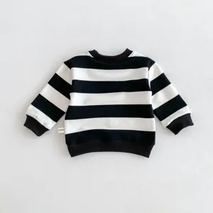 Neonato pullover a righe nero e bianco manica lunga girocollo bella vista dettaglio