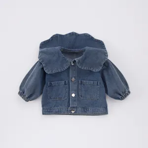 Veste en Jean pour Bébé Fille Printemps Manches Longues Revers Simple Boutonnage Vêtement d'Extérieur Top Mignon
