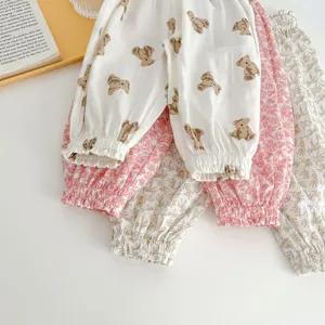 Infant baby casual anti-mosquito pants summer thin cute bear floral printed trousers