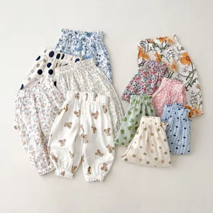 Baby Kids Cotton Anti Mosquito Pants Summer Thin Casual Bottoms Cute Floral Printed Elastic High Waist Jogger Pants
