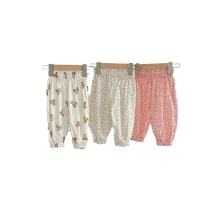Summer baby anti-mosquito pants casual cute bear and floral print trousers for toddlers