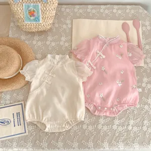 Cute baby infant summer girl Chinese style Qipao romper floral embroidered bodysuit 80cm