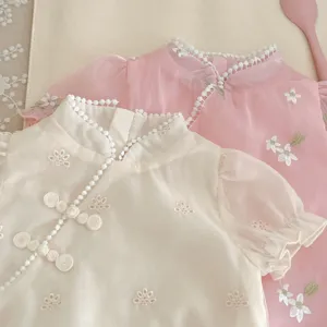 Cute summer baby girl cheongsam romper, Chinese style infant bodysuit and birthday dress.