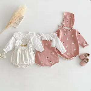 Completo tutina neonata in maglia primaverile con ricamo floreale in cotone dolce