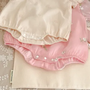 Cute baby girl floral embroidered cotton rompers summer toddler snap-crotch clothing 80