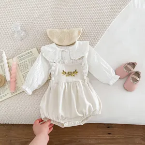Completo neonata tutina manica lunga con ricamo floreale cappellino scarpe dolci